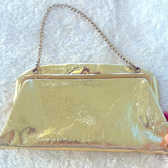 Vintage Marilyn Belts & Bags Bright Gold Lame Clutch Converts to Handbag Gold - Picture 1 of 16